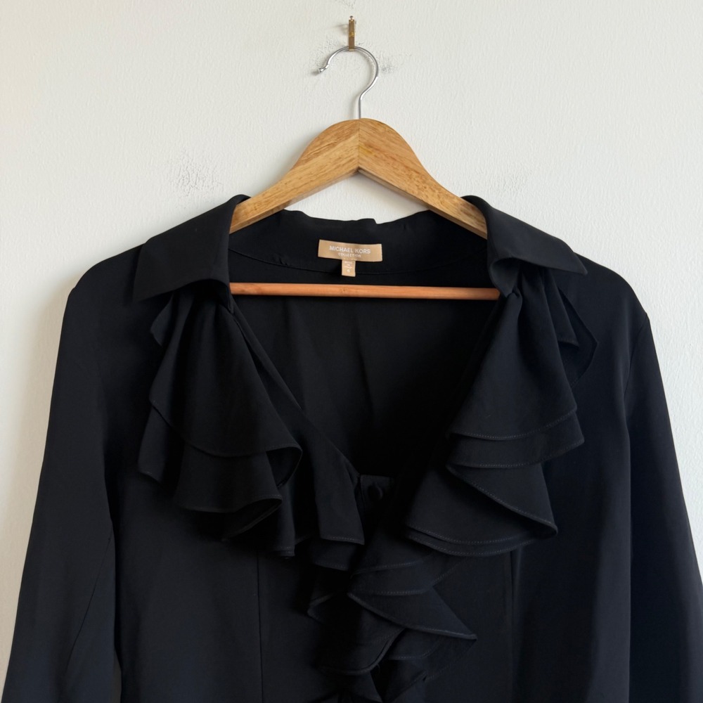 Michael Kors Collection Black Ruffle Front Blouse